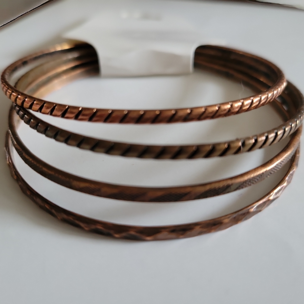 4 Copper Metal Bangle Bracelets